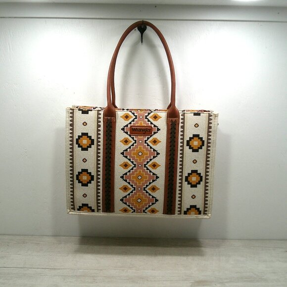Wrangler Southwestern Aztec Mexican Style Print Canvas Wide Full Zip Tote Bag - Picture 8 of 14